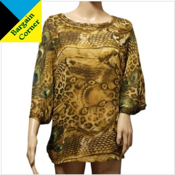 Animal print peacock print Faith Sheer Top Med - Picture 1 of 8